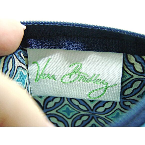 Vera Bradley Small Zip ID Case Wallet Blue Floral Cotton Key Holder Pocket Size - Picture 7 of 10